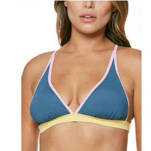 New Jessica Simpson Womans Large Bralette Bikini Top Blue Ribbed Swim NWT